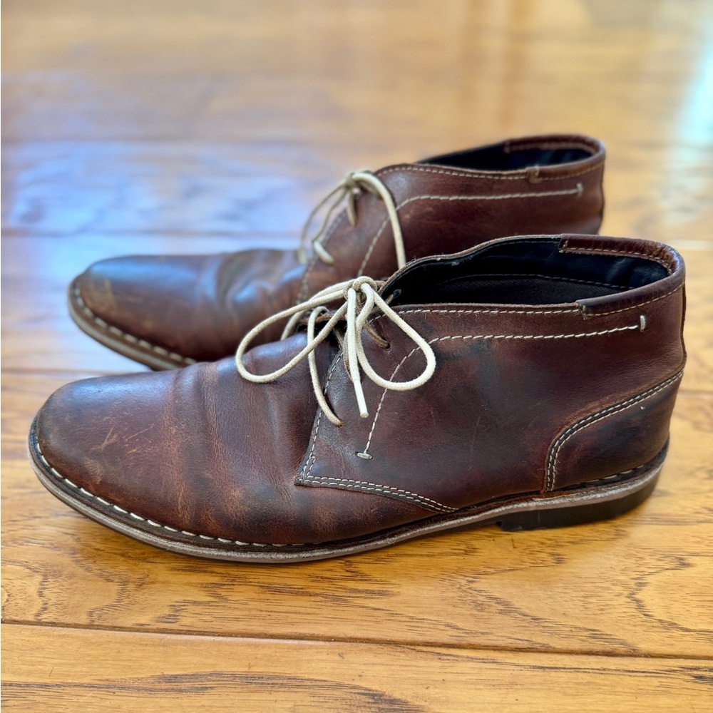 STEVE MADDEN Harken Brown Leather Chukka Boots Men's 10 Distressed Lace Up Shoes - Picture 3 of 15